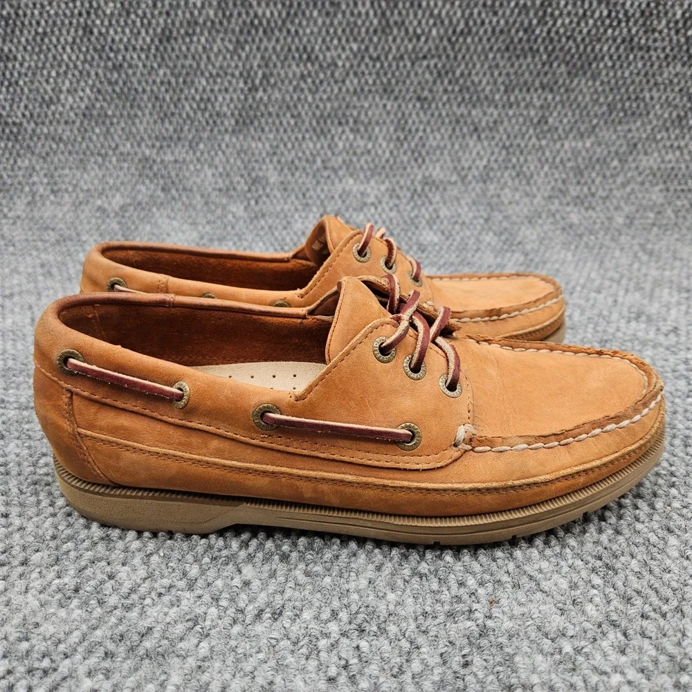 Rockport (Men's 8 M) Tan Boat Shoes Leather Casual Nautical Slip On Loafer